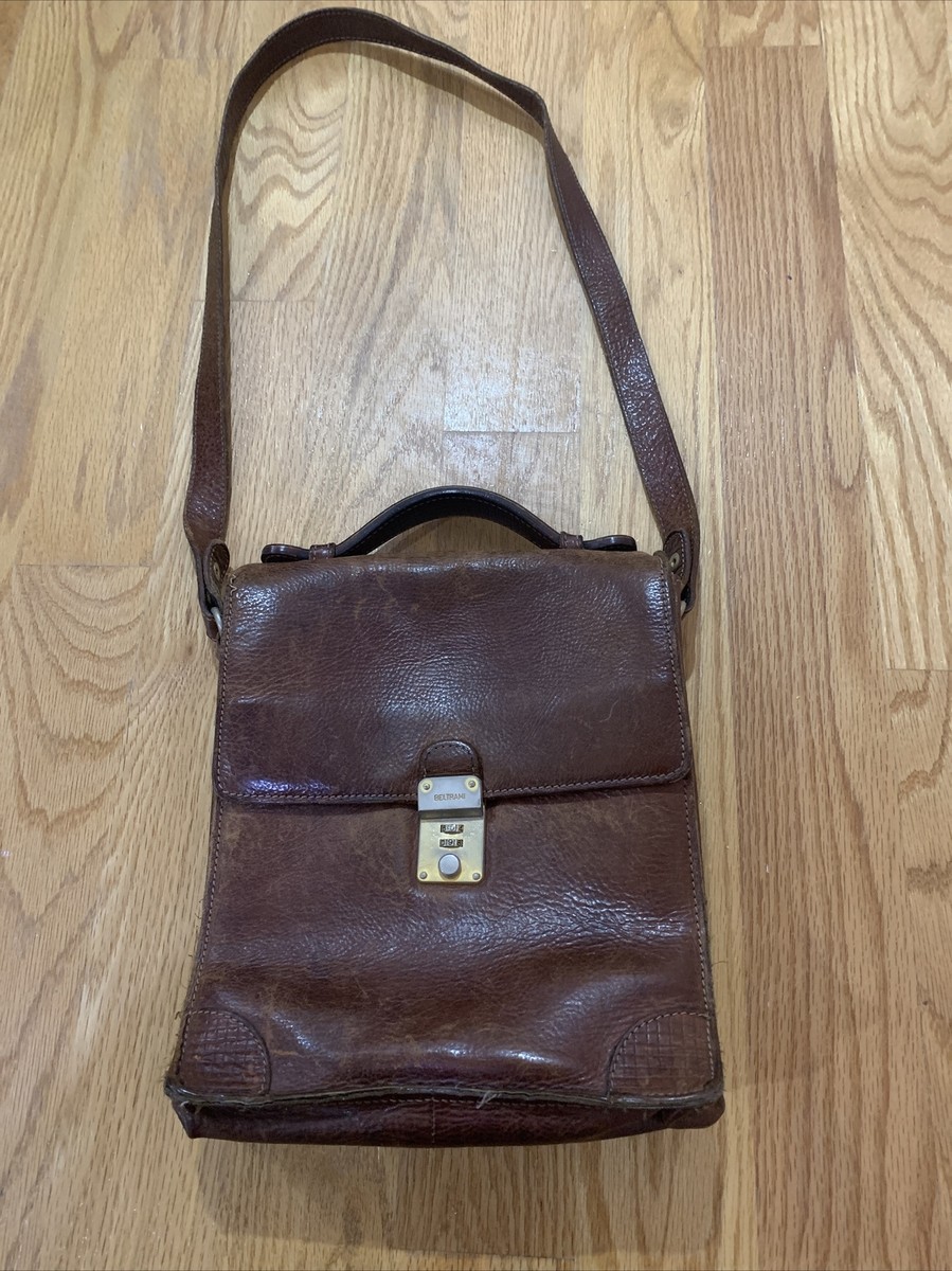 【Anyone more】Taine Vintage Belt Shoulder Bag BELTRAMI VINTAGE RARE DISTRESSED TAN LEATHER MULTI POCKET
