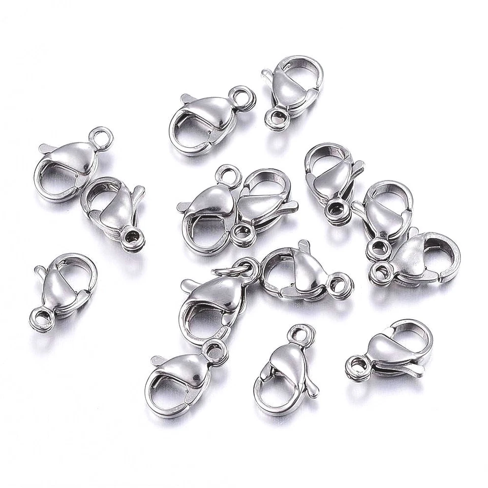 LOT de 12 FERMOIRS MOUSQUETON 9 x 6MM ACIER INOXYDABLE HYPOALLERGENIQUE perles