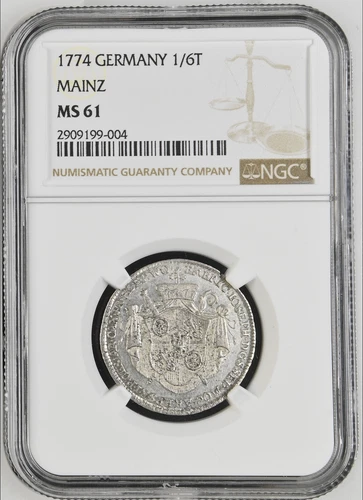 1774 Germany Mainz 1/6 taler NGC MS-61 UNC Death of Archbishop