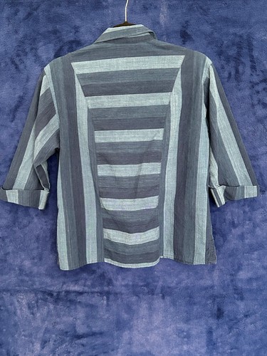 VTG Women's Classic Buttondown Shirt Gray Tone Contrast Strip mid-Sleeve Roll - Picture 4 of 5