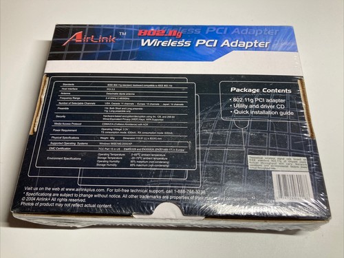 NEUF - Adaptateur PCI réseau sans fil Airlink AWLH3025 802.11b/g 54Mbps 2,4 GHz - Photo 2/2