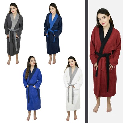 Women's 100% Cotton Terry Cloth Bathrobe - Fleece-Lined Dressing Gown With  Tie Belt
