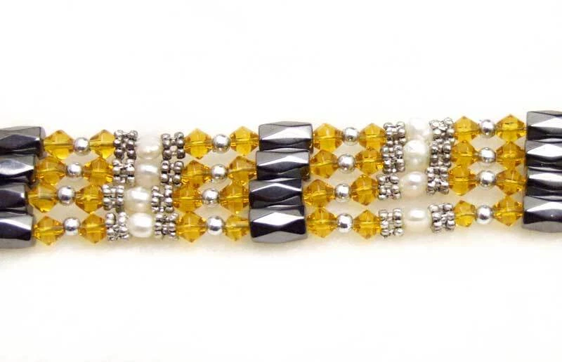 4-5毫米白色珍珠黑色赤铁矿磁性手链女式橙色水晶35英寸 — 第 2/4 张图片