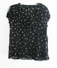 Polo Ralph Lauren Girls Floral Ruffled Top Black/White Multi Sz 14 - NWT