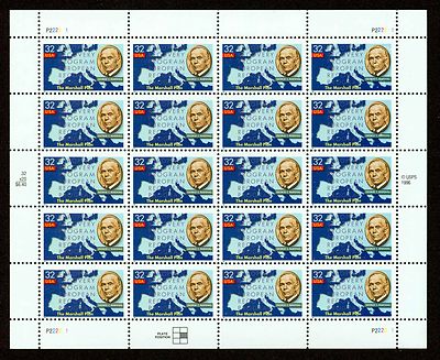 US.# 3141 Marshall Plan Issue - Pane of 20 - OGNH - VF - CV$13.00