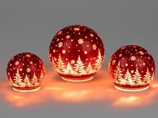 3er Set LED Kugeln FROSTY WINTERWALD rot zum stellen 10 + 12 + 15cm Formano W25