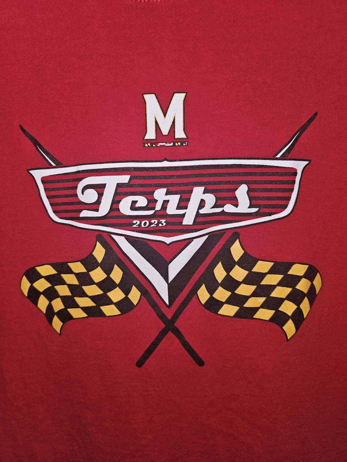 University Of Maryland Retro Promo Large Mens Red Graphic Logo Tshirt NCAA