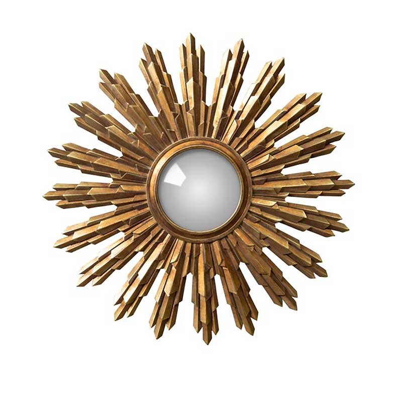 Miroir convexe soleil doré 37cm en métal pour décoration murale