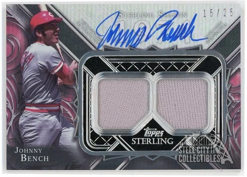 Johnny Bench 2022 Topps Sterling Seasons Dual Patch Auto Card #SSAR-JBE 15/25