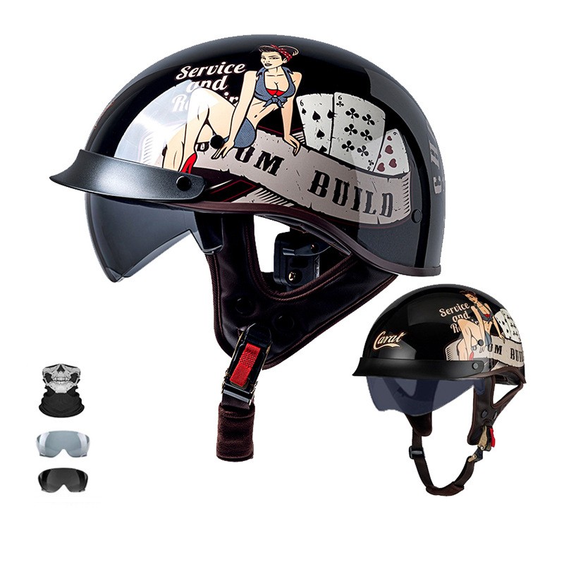 Motorcycle Half Helmet for Men Women Quick Release Buckle Su