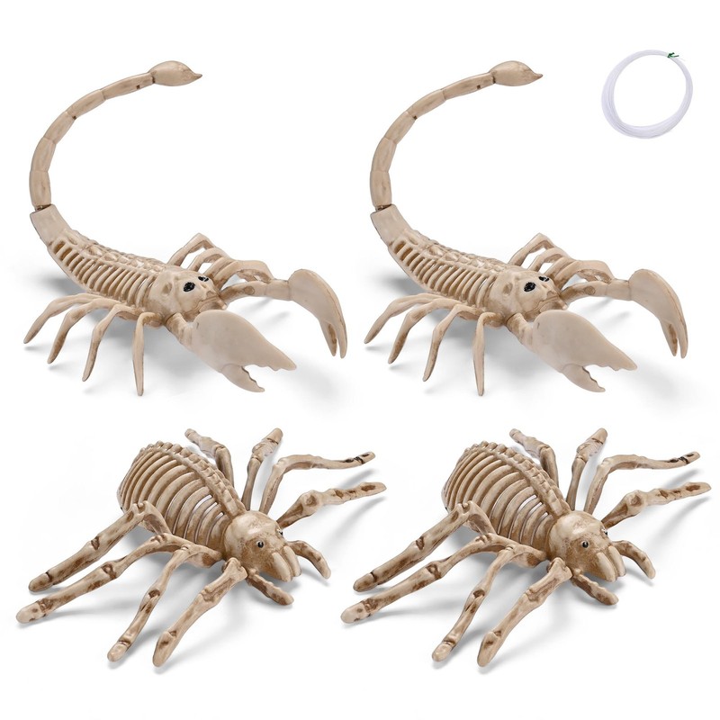 2 Pcs Spider with 2 Pcs Scorpion Skeleton Halloween Indoor Outdoor Décor