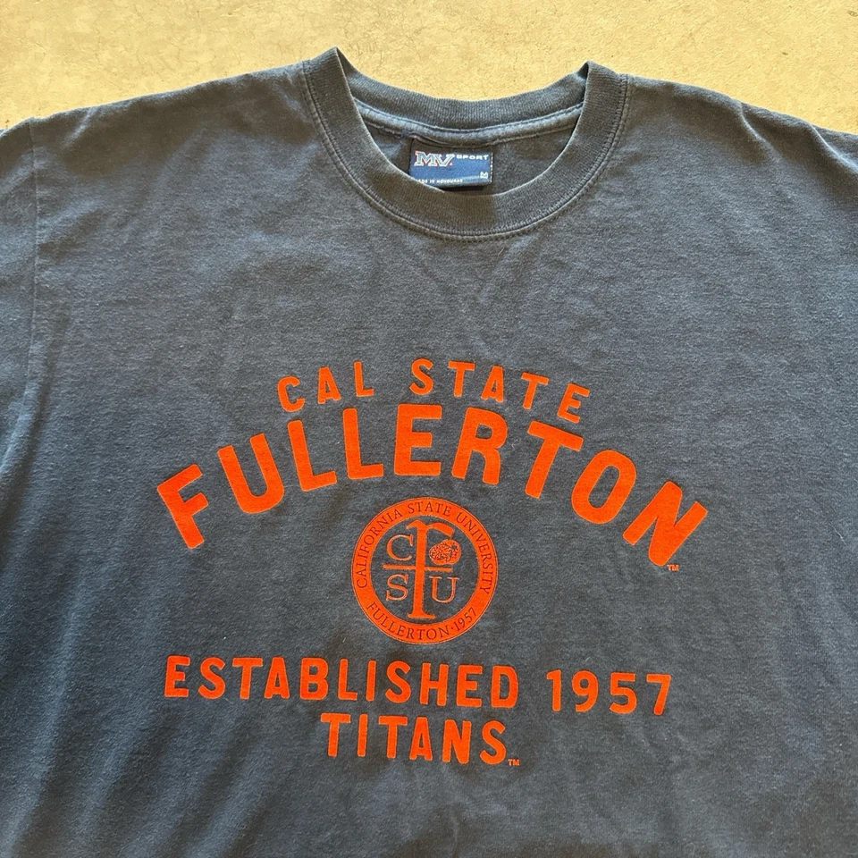 Vintage 2000 MV Sport Cal State Fullerton College University Navy & Orange Shirt - Image 2 of 4