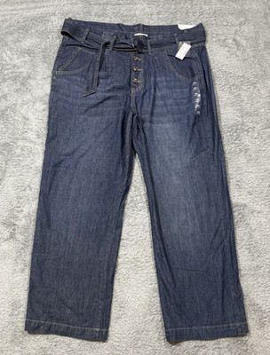 NWT Maurices Wide Leg High Rise Button Belted Denim Jeans Women's Size 18W