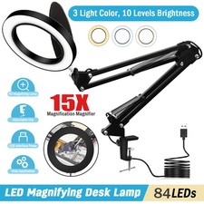 Large Lens Lighted Lamp Desk Magnifier 15x Magnifying Glass w/ Clamp LED Light