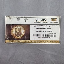 Seattle Kraken vs. Las Vegas Golden Knights Inaugural Game Ticket Stub 10/12/21