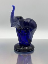 Briefbeschwerer blauer Elefant Glas - Murano Stil - weiße Elemente - Vintage