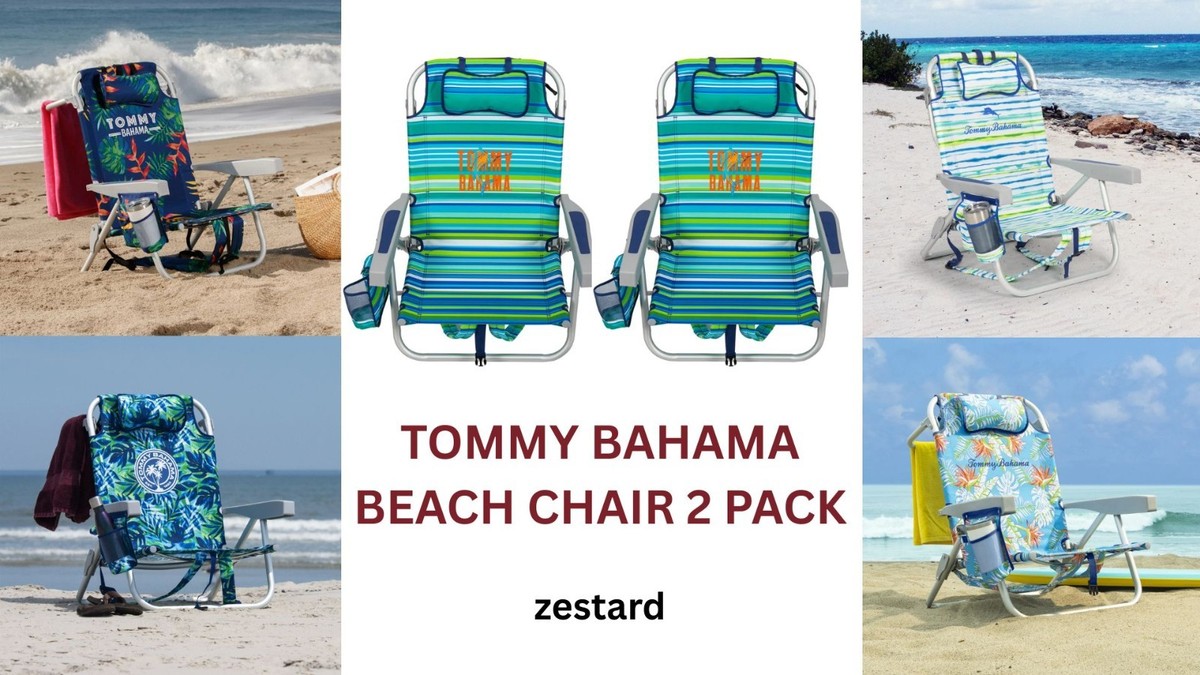 2-Pack Tommy Bahama Beach Chair Lay Flat, Reclining, Adjustable