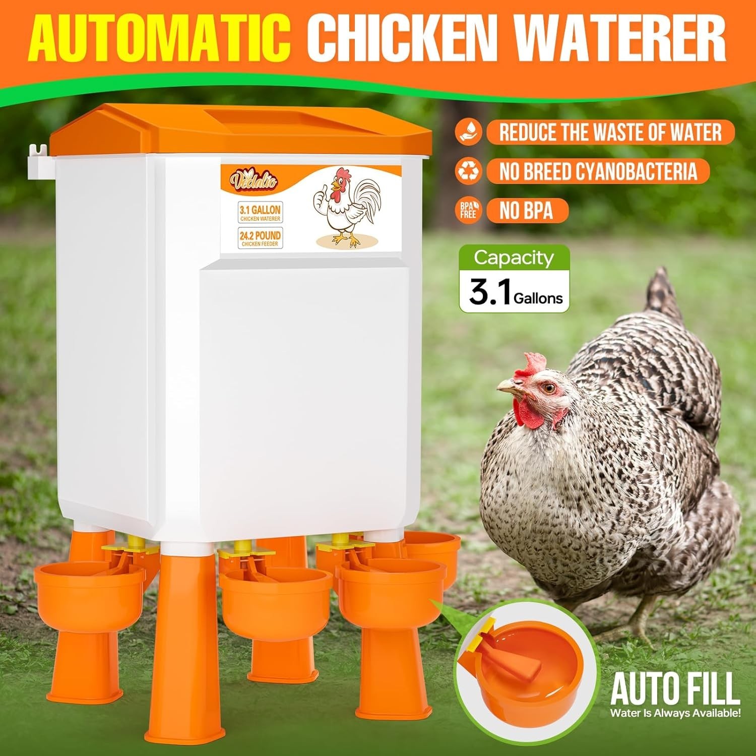 Chicken Feeder and Waterer Set, Chicken Coop Accessories, 3.1 Gallon/24.2 Pou...
