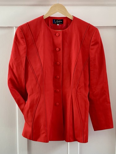Claude Montana, Vintage 90s Claude Montana (Japan License) Red Wool Skirt Suit Sz 4-6 (japan 9)