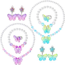 2 Sets Princess Jewelry for Little Girls, Butterfly Kids Jewelry Set, Stretch Ne