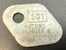 Placa de identificación (ID) de aluminio antigua - posiblemente militar - envío gratuito (0422