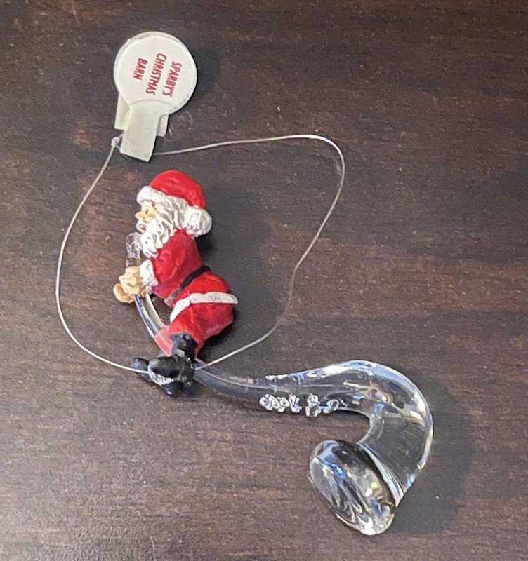 RARE Resin Santa With Glass Saxophone Ornament Collectible With Tag Sticker NEW
