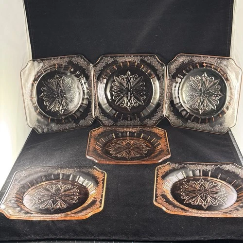 Jeannette Adam Dessert Plates, Pink Depression Glass, 6″, Set of 6 Vintage 1930