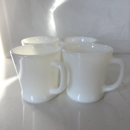 Lot of 4 Vintage Milk Glass Fire King Mugs White D Handle