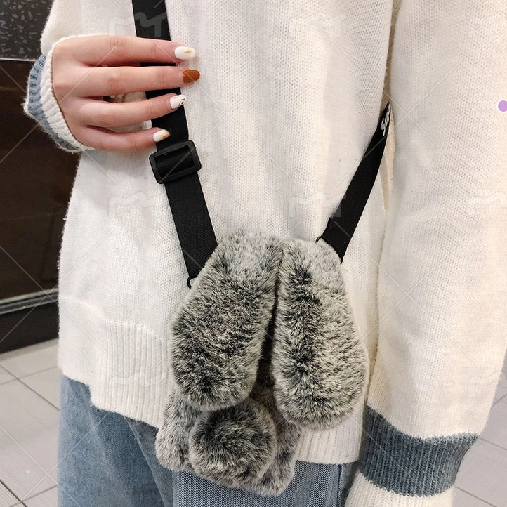 Girly Faux Fur Plush Bunny Warm Phone Case for Samsung Galaxy S24 S24+ S24 Ultra