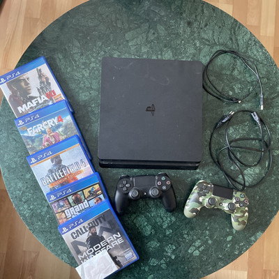 Sony PlayStation 4 Slim 500GB Spielkonsole - Schwarz + 2 Controller + Spiele