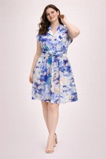 Plus Size Floral Waist Tie Shirt Dress