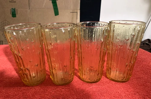 Set 4 Vintage Anchor Hocking Tahiti Bamboo Amber Drinking Glasses 6.75”