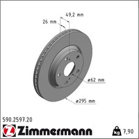 2X Zimmermann 590.2597.20 Bremsscheibe FüR Toyota Avensis Verso T27 R2