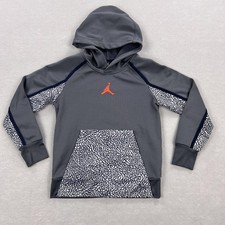 Jordan Hoodie Sweatshirt Youth Boys 8-10 Gray Therma-Fit Jumpman Fleece Logo