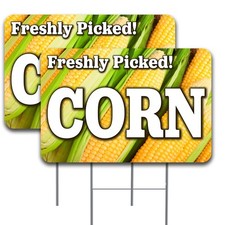 CORN Freshly Picked 2 Pack Double-Sided Yard Sign 16" x 24" with Metal Stakes M
