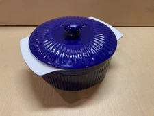 Roshco 3QT Cobalt Blue Porcelain Ribbed Casserole with Lid