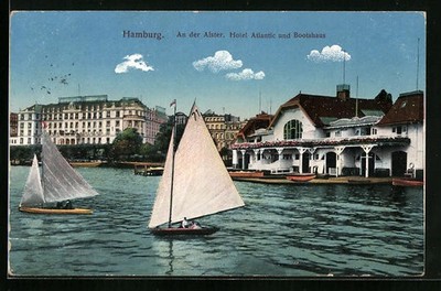 Hamburg-St.Georg, An der Alster-Hotel Atlantic und Bootshaus, Ansichtskarte 191 