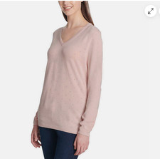 DKNY Jeans WOMEN'S Rhinestone Embellished Sweater ICONIC BLUSH S NWTD