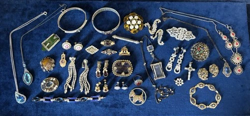 Antique Jewelry Lot Pins Etc  Victorian Edwardian Art Deco Mixed Era Some GF 925