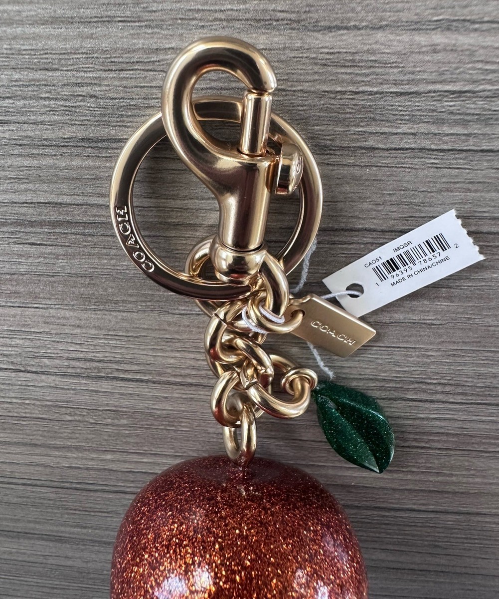 NWT Coach Glitter Orange Bag Charm Key Fob Imitation Gold / Spice
