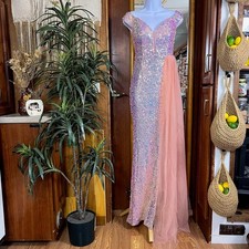 Blush Pink Sequin Mermaid Gown Womens S Off Shoulder Slit Pageant Formal Dress