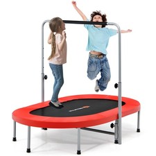 Double Trampoline Foldable Jumping Fitness w/Adjustable Handrail Safety Pad Oval