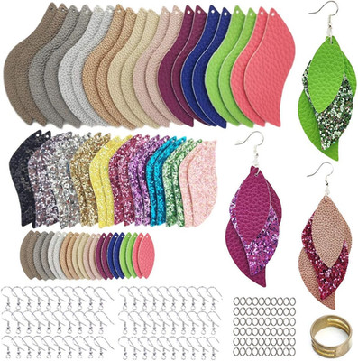 181 Pcs Leaf Faux Leather Earrings Making Kit for Beginner, Contains 60 Pre Cut