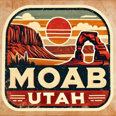 2'' Retro Moab Sticker, Decal, Vintage, Travel, Adventure, Arches, Sun, Utah, Fun