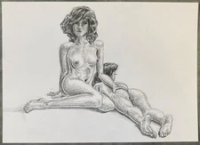 Nude Girls Pencil Drawing Original 5x7 Lesbian Theme Women