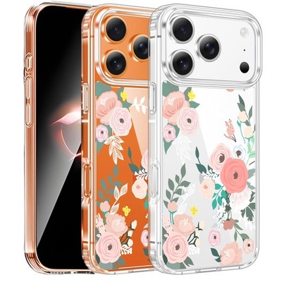 for iPhone 17 Pro Max Case, Clear Floral Phone Cover for Women Girls Shockpro...