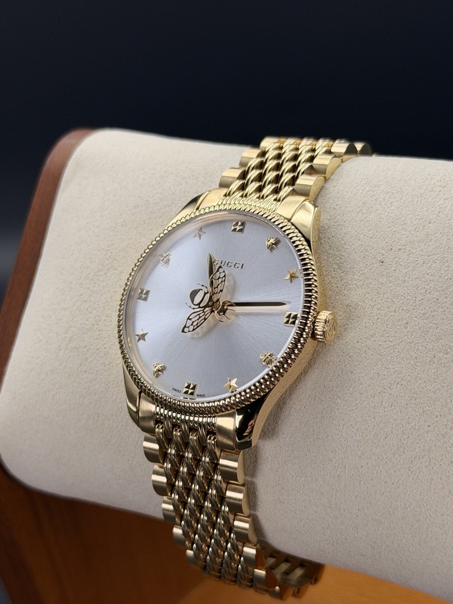 GUCCI G-TIMELESS 36MM GOLD PVD SILVER DIAL SLIM UNISEX WATCH