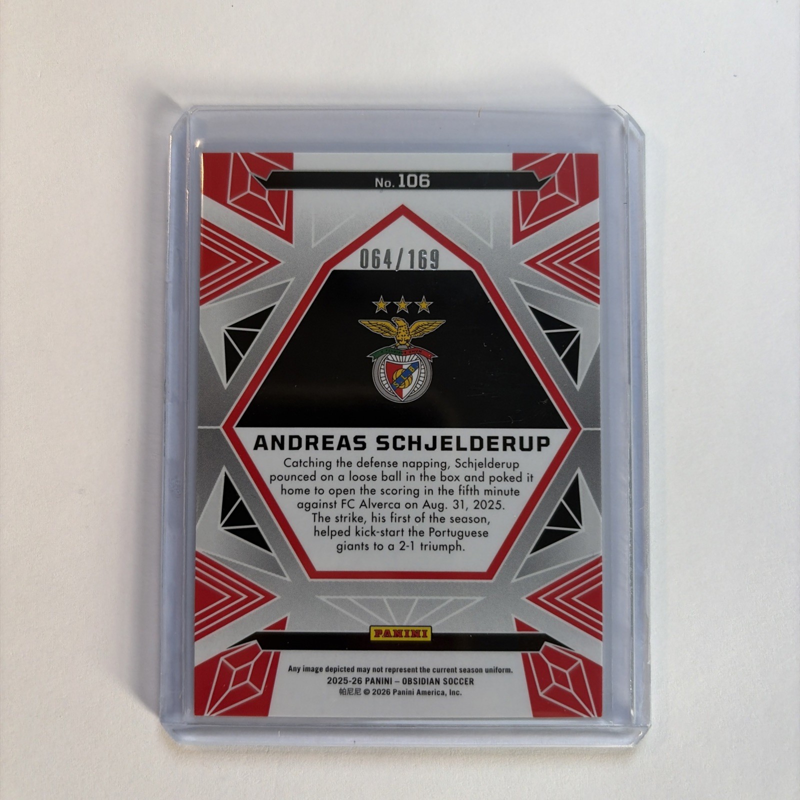 2025-26 Panini Obsidian Soccer Andreas Schjelderup Black Insert #D064/169 view 5