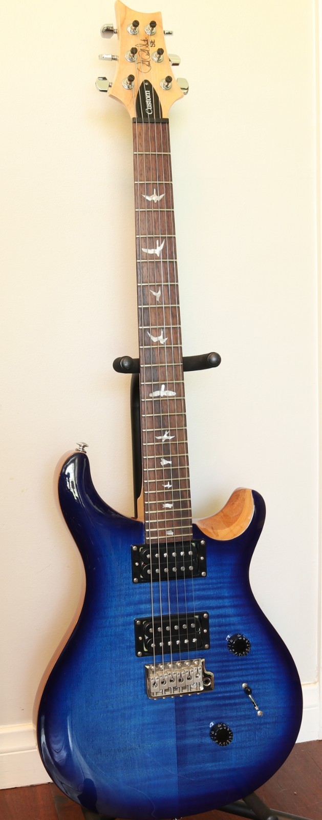 PRS SE Custom 24 Blue Flame Top Bird Inlays Electric Guitar Excellent