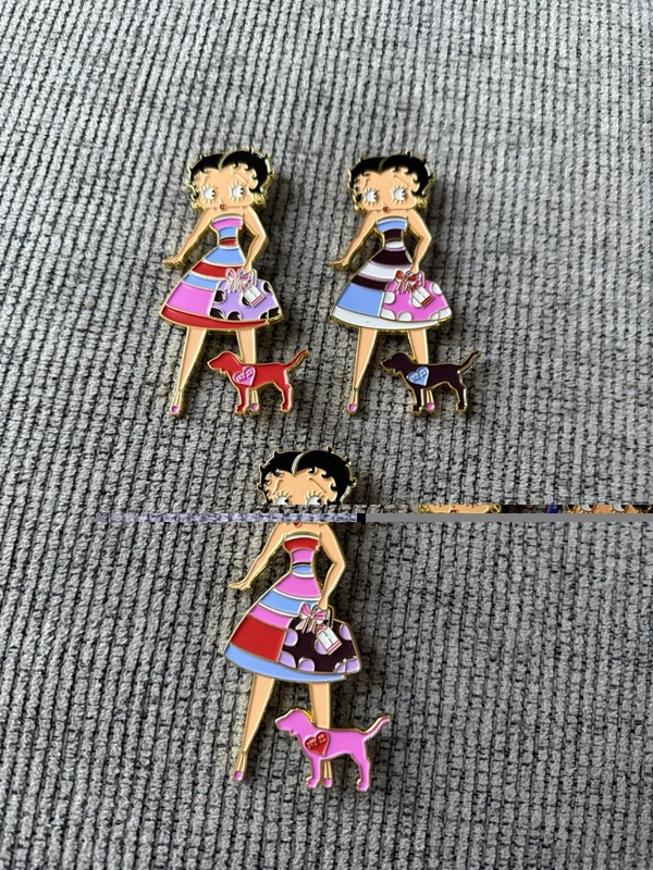 Betty Boop w/ VS Dog 3 Pin Set - Little League World Series Pins - NY 12 - 4”